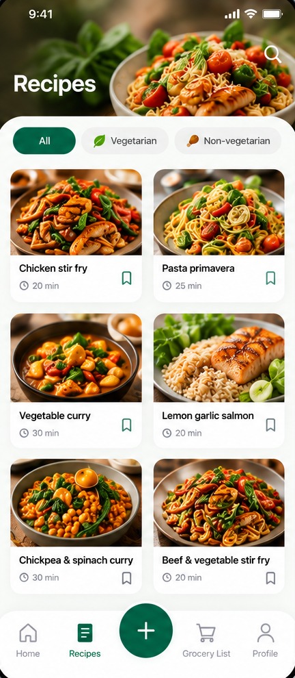 Refill Recipes screen