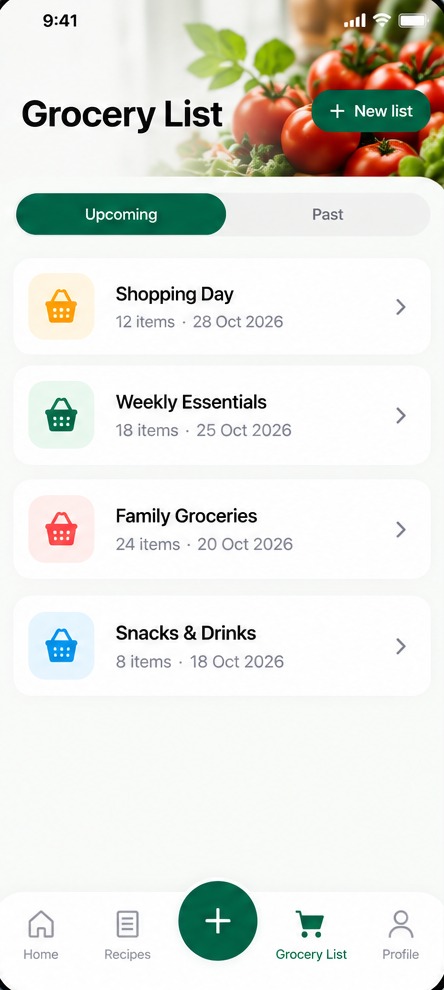 Refill Grocery List screen